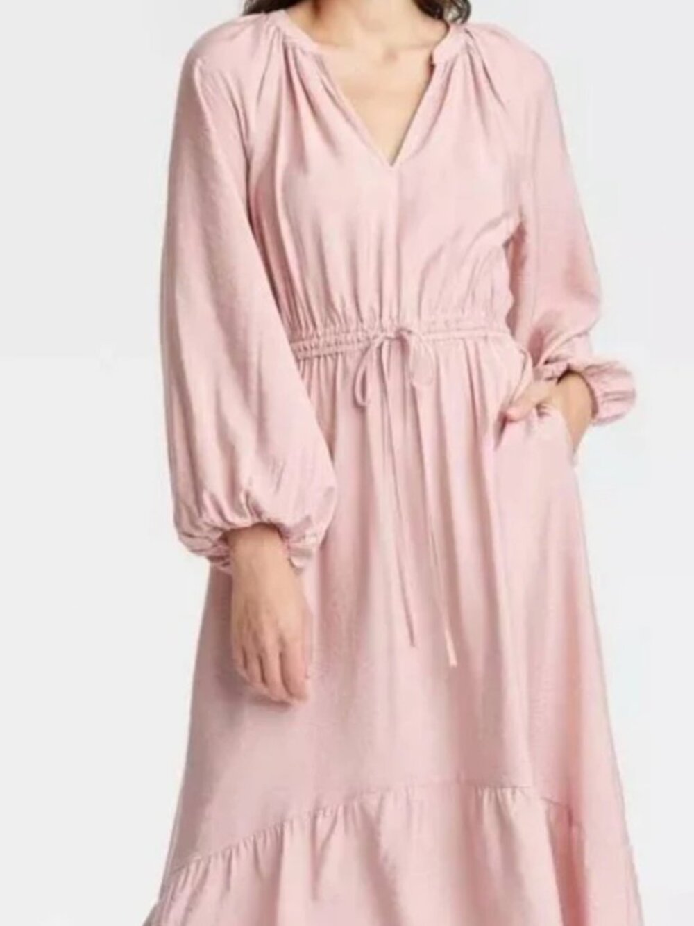 A NEW DAY WOMEN'S BALLOON LONG SLEEVE TIERED MIDI DRESS (SIZE SMALL)